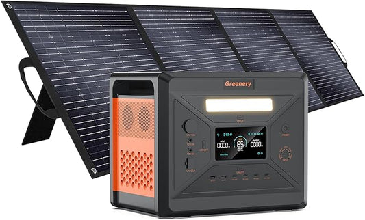 Greenery Portable Power Station 2500W (Peak 5000W), 2304Wh Solar Generator with 200W Solar Panel, LiFePO4 Battery 1.5Hrs Fast Charging BMS Emergency Power Station for Home Camping Outdoor Backup