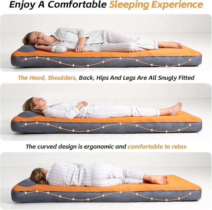 Sleeping Pad, 5.5" Thick Self Inflating Sleeping Pad with Electric Pump,4 Season Camping Mattress Pad with Built-in Pillow, Camping Essentials Gear for Hiking, Backpacking,Tent Use,Camping(Orange)