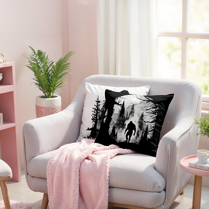 Funny Bigfoot Sasquatch Forest Throw Pillow Covers 18x18 Set of 2,Camper Decor Pillowcase,Big Foot Sasquatch Gifts,Camping Camper Bigfoot Gifts for Women（89）