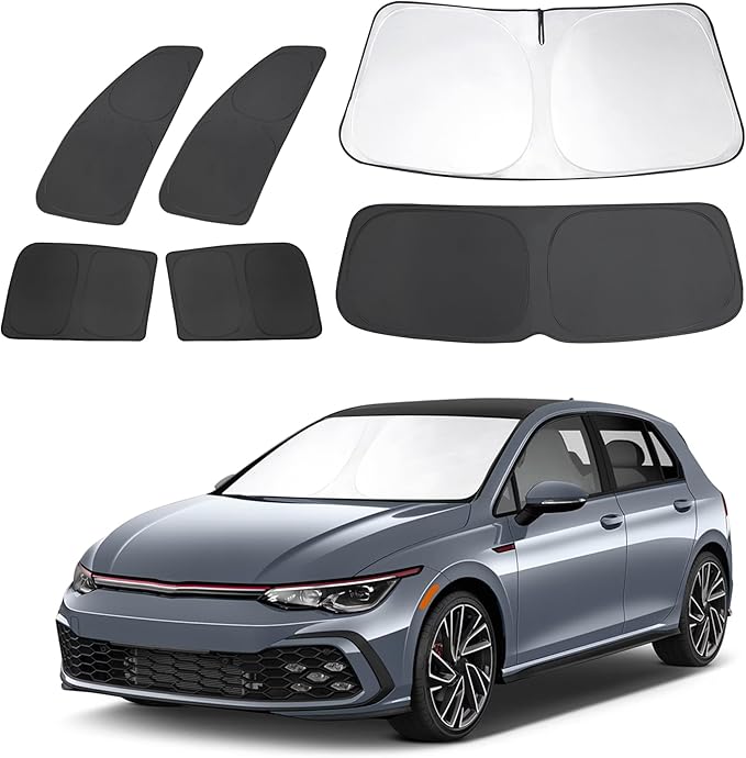 6PCS Windshield Sun Shade Custom Fit for 2022-2025 Volkswagen VW Golf Mk8 Accessories Foldable Sunshade Side Rear Window Shade Cover Full Set Privacy Protection Keeps Car Cool