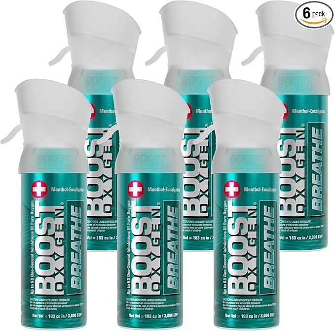 Boost Oxygen Pocket Size Breathe Menthol-Eucalyptus Aroma 3L Canister | Respiratory Support for Altitude, Performance & Health (6 Pack)