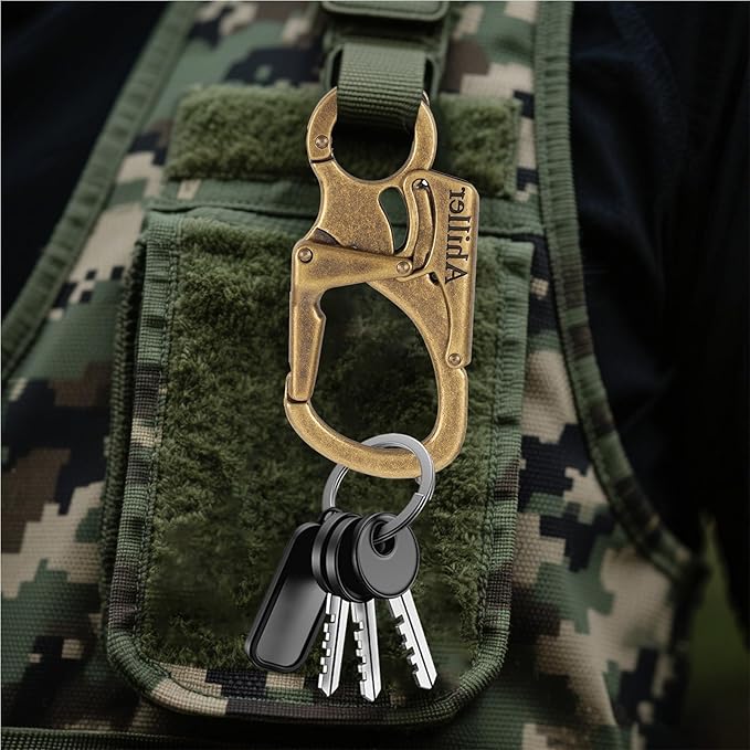Ahiller Carabiner Keychain Clip, Double Lock Designed - Tungsten Steel Tip, Multifounction Tools for Camping, Hiking, Fishing, Outdoor Survival
