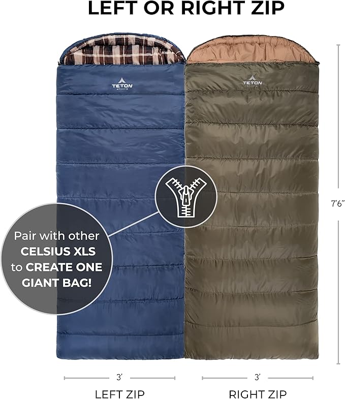 Teton Celsius XL, 25F, 20F, 0F Degree Sleeping Bags, All Weather Warm Sleeping Bag for Adults and Kids, Camping Season, Compression Sack Included