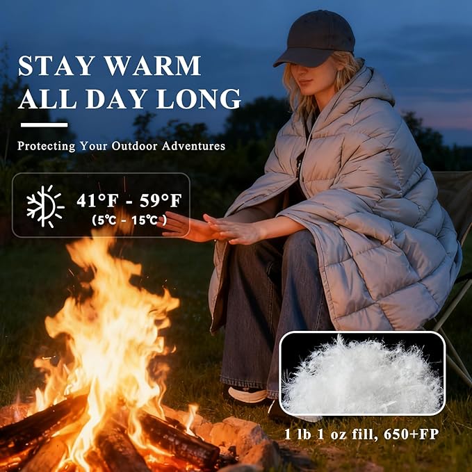 MOOX Down Camping Blanket - Packable Down Camping Quilt Backpacking Lightweight Waterproof Outdoor Hiking Stadium Warm Puffy Sleeping Bag 55"x79" Water Resistant Camp Travel Blanket, Gray Blue