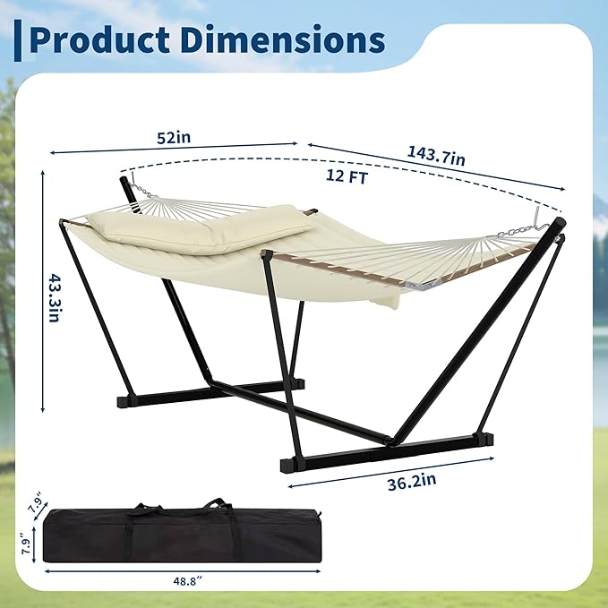 Garvee 2 Person Outdoor Hammock with Stand, Heavy Duty Portable Double Hammock with Balance Rope, MAX 450 LBS Capacity for Patio, Backyard, Garden, Beach