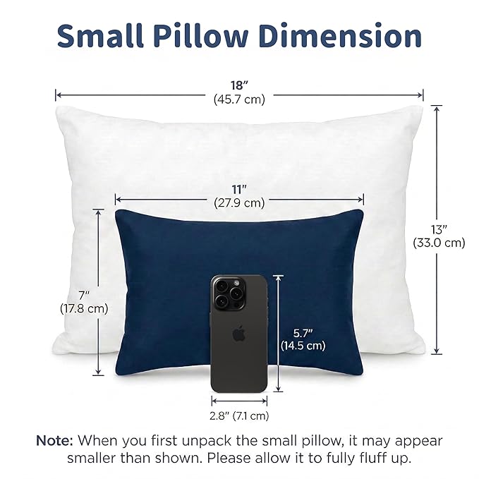 Pro Goleem Small Pillow 11"x7"x2.5" for Travel and Camping with Name Tag Mini Tiny Pillow for Room Couch Sofa Chair and Outdoor Car Air Nap Neck Lumbar Knee Rest Pillows, Navy Blue