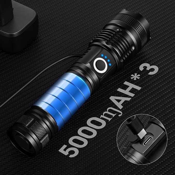 KINGCAESAR 3 Pack Flashlights 990000 High Lumens - Super Bright Rechargeable Flashlight with 5 Light Modes, IPX7 Waterproof Powerful LED Flash Light for Home, Camping