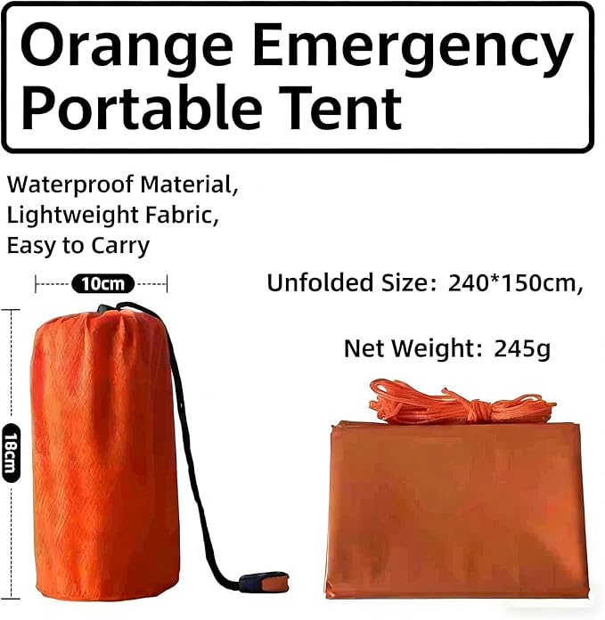 2 Person Emergency Survival Tube Tent, Waterproof Lightweight Shelter with Whistle, Paracord & 2 Thermal Blankets, Sun & Storm Protection for Camping, Hiking, Tornado & Bug Out Kit
