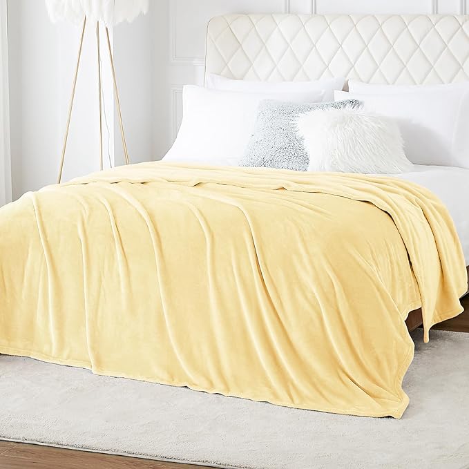Hansleep Fleece Cream Yellow King Blanket, Super Soft Flannel Fuzzy Plush Cozy Blanket for All Seasons, Cream Yellow, King 90x108 Inches