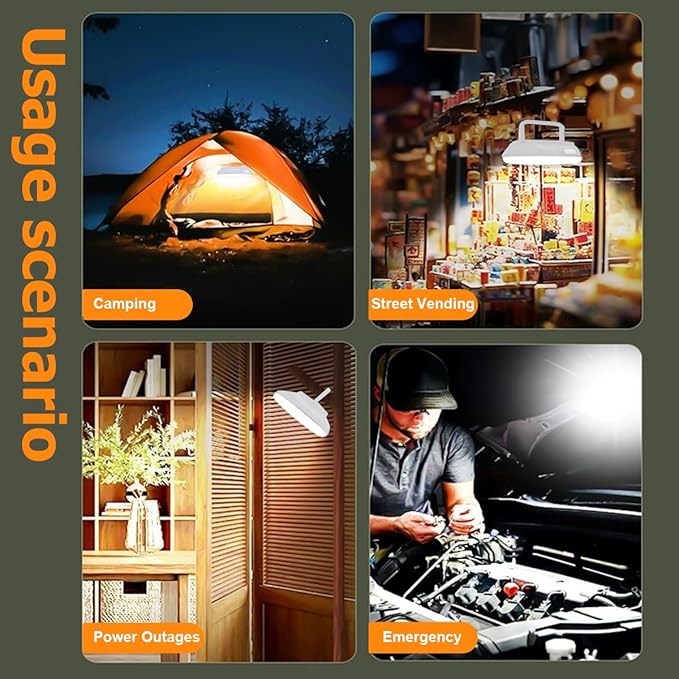 4500LM Solar Camping Light - Portable Camping Lantern Hanging Waterproof Tent Lights, Bright USB Rechargeable Lamp for Outdoor Camping, Canopy, Hurricane Emergency, Power Outages