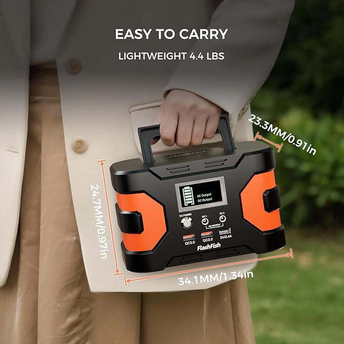 FF FLASHFISH 166Wh Portable Power Station, 150W Solar Generator with AC/Quick Charge USB/DC Outputs, Backup Power Battery Pack for Camping, CPAP, Travel, Home Emergency