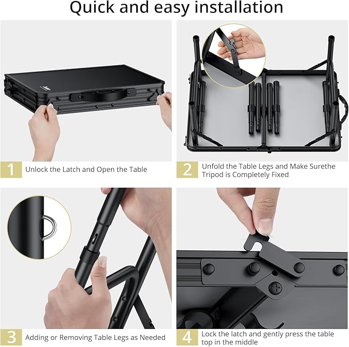 Anbte 2ft Folding Camping Table with Storage Net, 3 Adjustable Heights Small Folding Table Lightweight & Portable with Carry Handle, for Camping, Fishing, Picnic, Beach, Outdoor, 22.8" x 15.7", Black