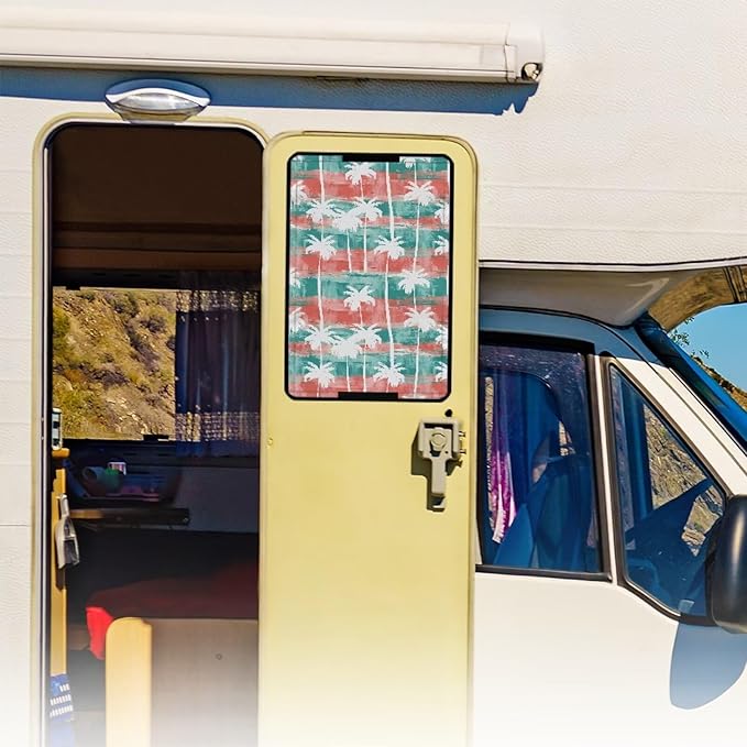 RV Door Window Shade Cover,Coconut Tree Print RV Window Shade,Camper Sunshade Privacy Screen Window Cover