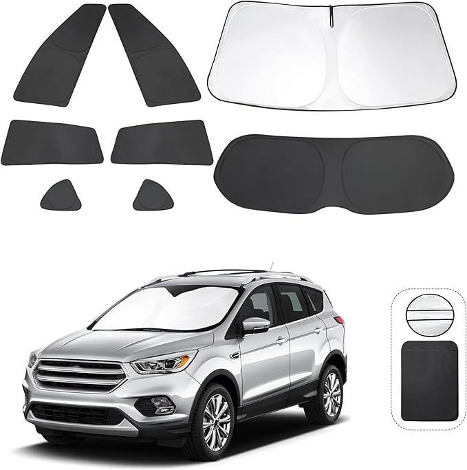 8PCS Windshield Sun Shade Custom Fit for 2013-2019 Ford Escape Accessories Foldable Sunshade Side Rear Window Shade Cover Full Set Privacy Protection Keeps Car Cool