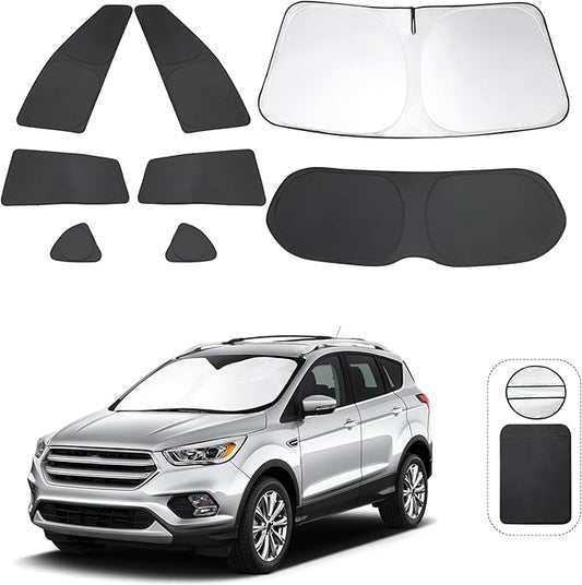 8PCS Windshield Sun Shade Custom Fit for 2013-2019 Ford Escape Accessories Foldable Sunshade Side Rear Window Shade Cover Full Set Privacy Protection Keeps Car Cool