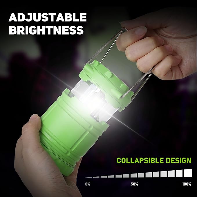 2-Pack Mini LED Green Camping Lanterns, Portable Camping Lights, Outdoor Handled Lamps, Essential Emergency Lights for Power Outages, Hiking, Hurricane