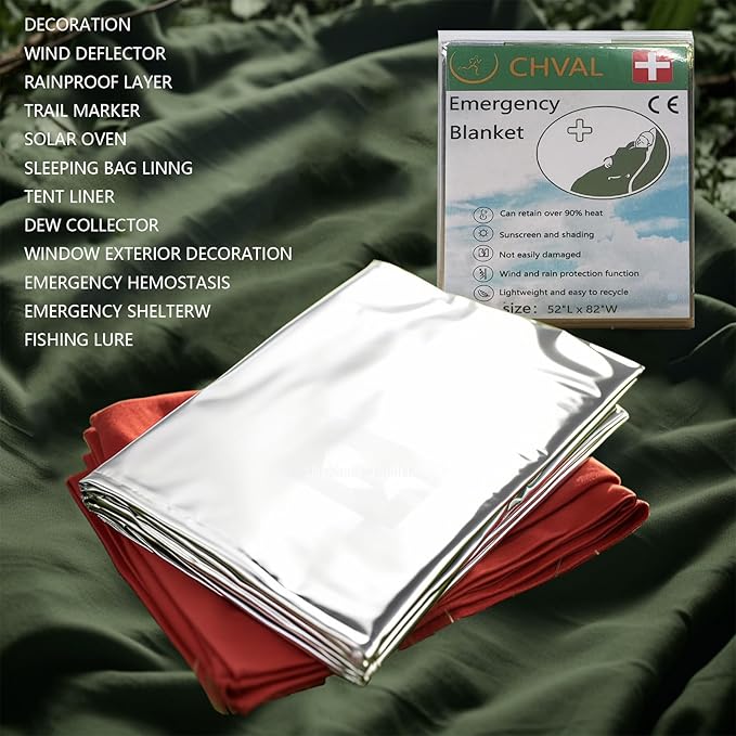 Emergency Mylar Thermal Blankets: Portable Space Blanket, Camping, Bug Out Bag. (Green)
