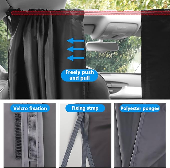 Car Privacy Curtains, 35.5 * 70.9 in Univesal Fit Car Window Curtains, 1 Rear Seat Divider & 2 Rear Side Magnetic Side Window Curtain for Baby Fit for Traveling Camping, Sleeping, Breastfeeding