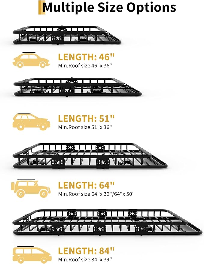 46" x 36" Universal Roof Rack Basket, 200 Lbs Capacity Rooftop Cargo Carrier Basket with 15 Cubic Feet (44" x 34" x 17") Waterproof Luggage Bag, for Suvs, Trucks, Vehiclesor Suvs, Trucks, Vehicles