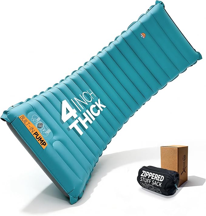 ZOOOBELIVES Inflatable Camping Sleeping Pad, 4-Inch Thick Full Air Support, No Bottoming Out for Side Sleepers, Camping & Backpacking Mattress with Built-in Foot Pump, Durable & Compact – Airlive2000