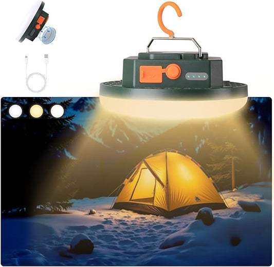 Ultra-Bright 4000LM LED Camping Lantern – USB-C Bidirectional Rechargeable, Stepless Dimming, 3 Color Modes, Magnetic Hook & Flat Base, IPX5 Waterproof, Glamping, Hiking, Power Outages & Backyard