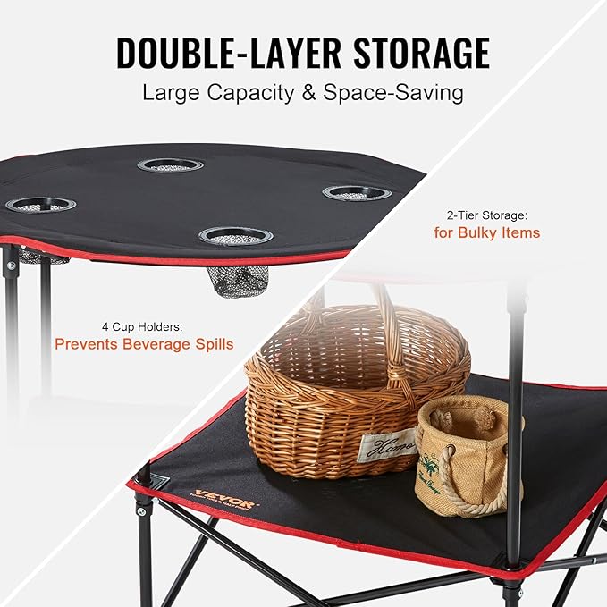 VEVOR Folding Camping Table, Outdoor Portable Fold Up Lightweight Side Table for BBQ, Tailgating, Picnic, Travel, Hiking, Fishing