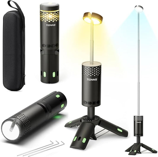 Camping Lights Rechargeable, Detachable Camping Lantern with Stand, Telescopic Waterproof Camp Lamp, Magnetic Work Hanging Light, LED Tent Flashlights for Emergency (Matte Black)
