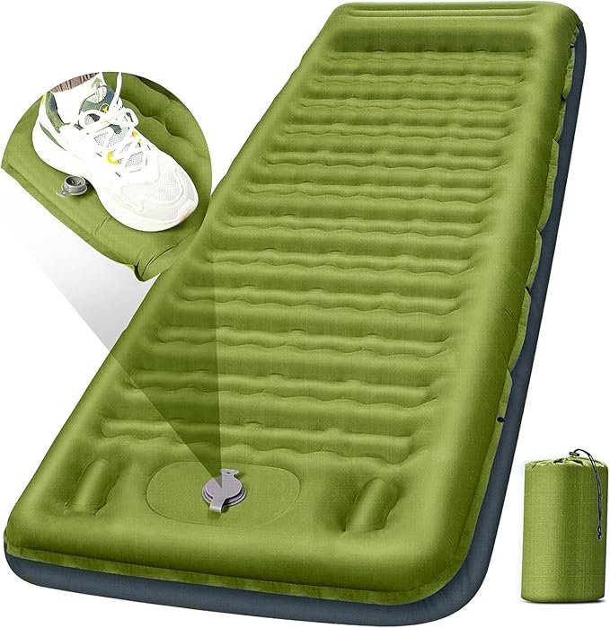 FNARMW Camping Sleeping Pad, Extra Thick 5 Inch Camping Mat with Pillow Built-in Foot Pump Inflatable Sleeping Pads Compact for Camping Backpacking Hiking Traveling Tent（Military Yellow）