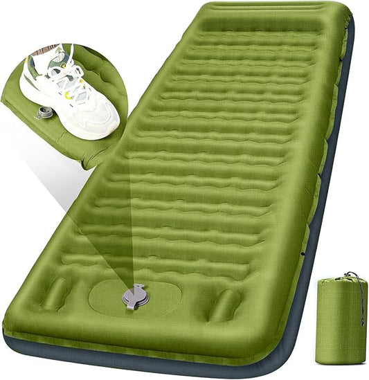 FNARMW Camping Sleeping Pad, Extra Thick 5 Inch Camping Mat with Pillow Built-in Foot Pump Inflatable Sleeping Pads Compact for Camping Backpacking Hiking Traveling Tent（Military Yellow）