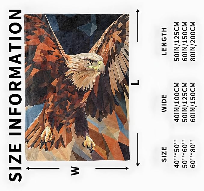 Soaring Bald Eagle Blanket, Cozy Flannel Geometric Eagles Throw Blanket, Soft Fuzzy Blankets for Travel Home Decor, All Season Lightweight Couch Bed Cover, Gifts for Women Adults Kids 40"×50"