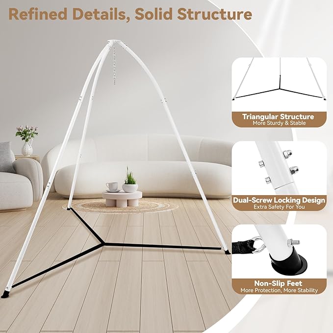 Hammock Chair Stand for Multi-Use, Heavy-Duty Sensory Swing Stand for Indoor & Outdoor, with Height Adjustable Triangular Design, 330 lbs Capacity, Easy Assembly, Stand Only - White