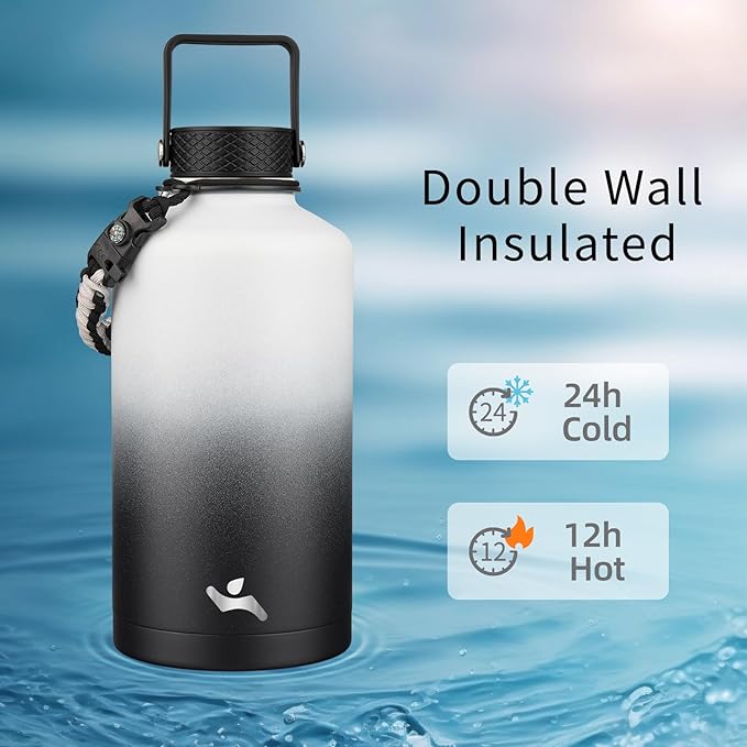 Konokyo Insulated Water Bottle with Straw,87 oz 3 Lids Water Jug with Carrying Bag,Paracord Handle,Double Wall Vacuum Stainless Steel Metal Flask,Day Night