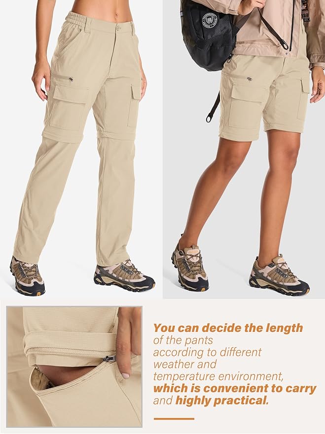 Womens Hiking Pants Convertible Quick Dry Stretch Lightweight Zip Off Outdoor Safari Pants with Cargo Pockets