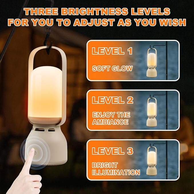 Camping Lantern with Speaker, Portable Rechargeable Outdoor Lantern, 11 Mode RGB Color Dimmable LED Night Light for Camping, Home, Party and Hiking