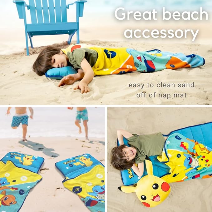 Pokémon Anime 24" X 45" Soft Toddler Nap Mat with Pillow and Blanket Perfect for Preschool, Daycare, and Travel (Official Licensed Product) by Franco