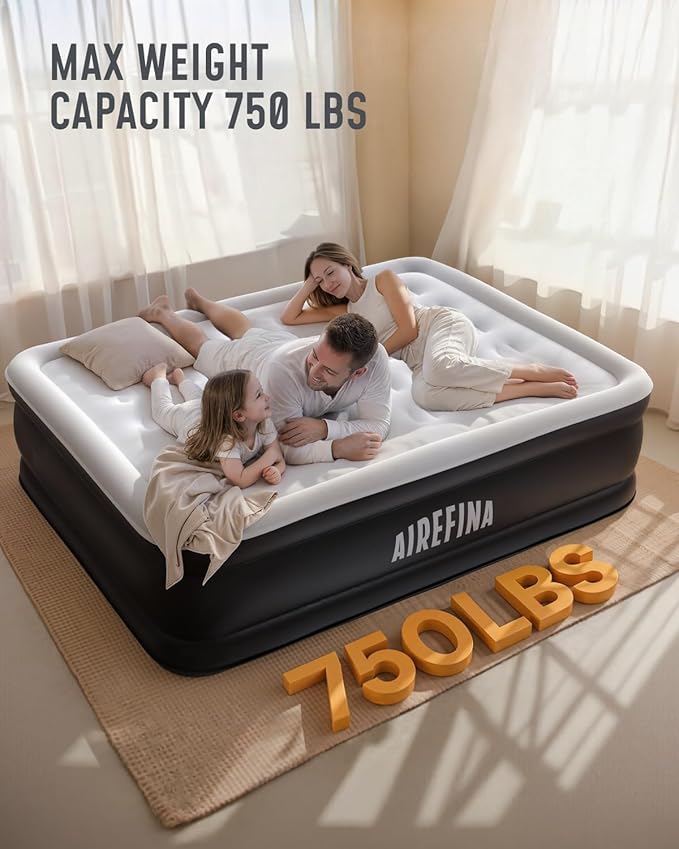 Airefina Air Mattress Queen with Built in Pump, 18 Raised Comfort Blow Up Mattress with Carrying Bag, Portable Inflatable Mattress for Guest Home, Air Bed Colchones Inflables 750 Lbs Max, 80*60*18 in