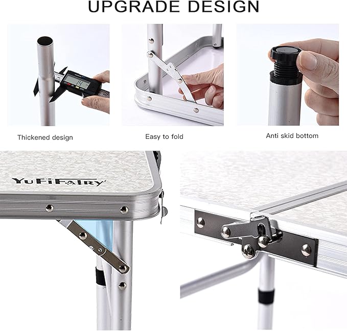 YUFIFAIRY Small Folding Table Portable, 24''L x16''W Foldable Camp Table with 3 Adjustable Height, Indoor Outdoor Lightweight Aluminum for Outdoor Cooking Picnic, (3 Heights)