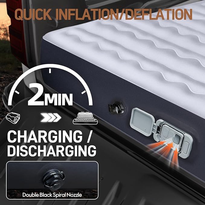 Umbrauto Camping Air Mattress for 6-6.5ft Full Size Truck Bed with Wireless Rechargeable Built-in Pump, Inflatable Pickup Truck Airbed for Outdoor Travel, Sleeping Pad with Pillows, Carry Bag