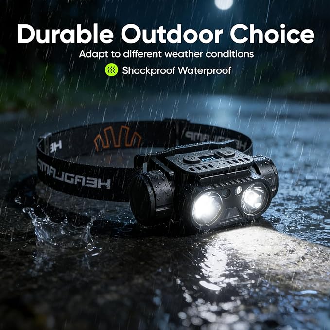 KINGBRO 2Pcs Headlamp, LED Headlamp Rechargeable, High Lumens Bright Head Light with USB-C, Waterproof Sensor Head Lamp for Hard Hat, Running Light for Camping Hiking Fishing (2Pack)