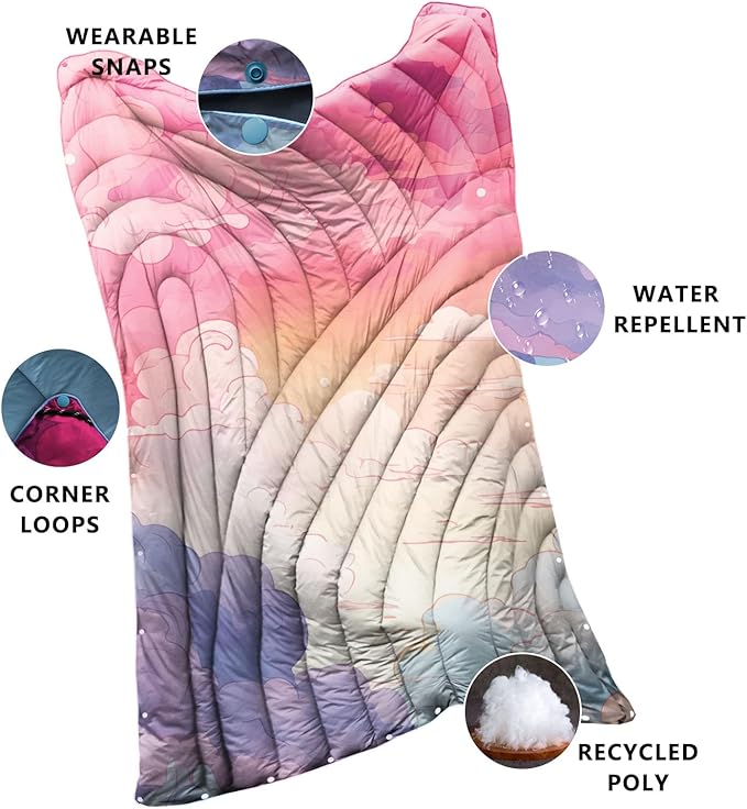 Camping Blanket,Lightweight Puffy Printed Camping Blanket Packable Outdoor Blanket for Camping,Traveling, Stadium, Hiking, Picnics