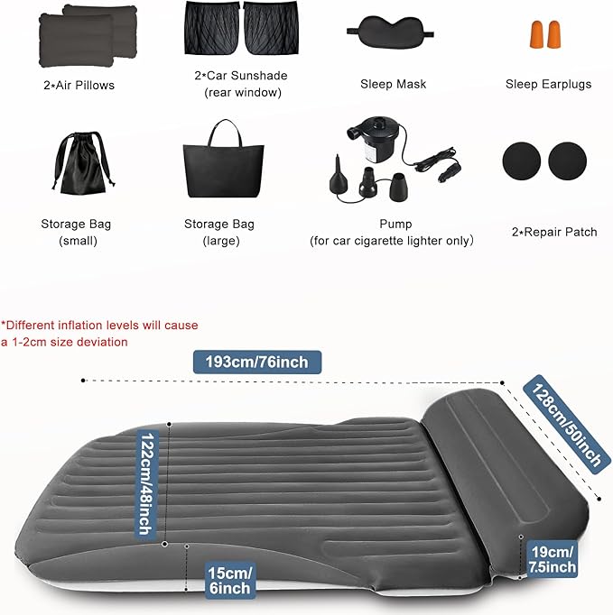 Ciremiv SUV Air Mattress, Double-Sided Thick Flocked Car Air Mattress with Built-in Pump & Pillow, Complete Sleeping Accessories for Auto Camping & Road Trips（Dark Coffee）