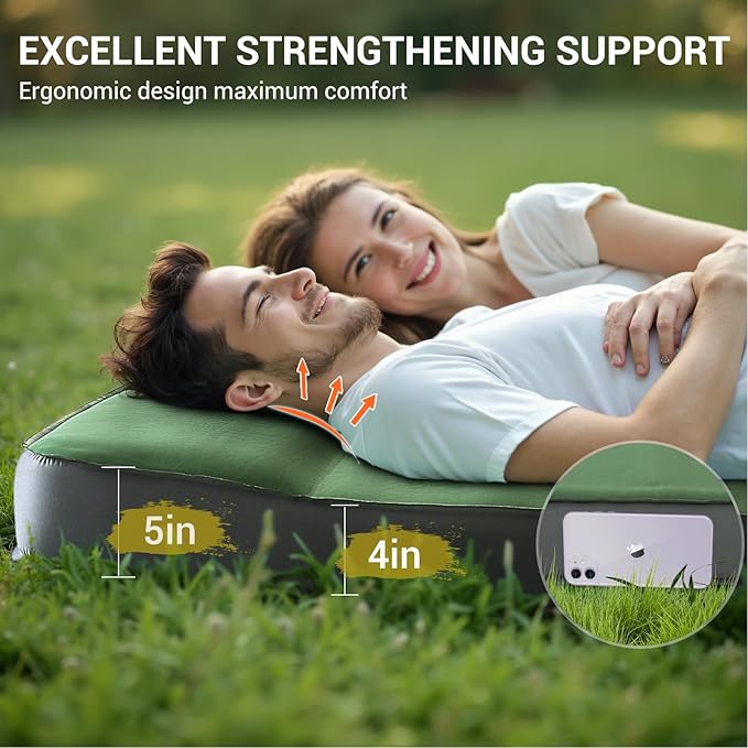 Elegear CumbreX™ Air & Foam Self Inflating Sleeping Pad, Built-in Electric Pump 4" Ultra-Thick Memory Foam Camping Mattress with Pillow Double Camping Pad 4-Season R-Value 9.5 Camp Mat - Gueen
