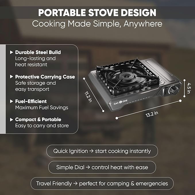 GasOne GS-5900A 15,000 BTU Portable Butane Camping Stove with Heavy Duty Case: Automatic Ignition, High Output, Precise Heat Control - Camping & Tailgating and Outdoor Cooking