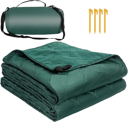Northroad Waterproof Outdoor Blanket w/Fleece Lining, Large Windproof Camping Blankets for Cold Weather, Light Weight and Warm for Stadium, Hiking, Dog, Picnic, Washable, 55”X 82” (Green, 1PCS)
