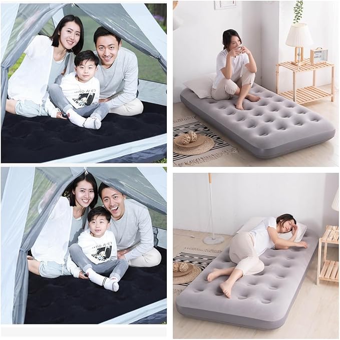 Onirii Twin Size Single Camping Air Mattress Bed with Air Pump,75"x 39"Thickened Portable Inflatable Mattress Blow Up Air Mattress,Travel Sleeping Bed Pad for Camping Home Hiking(Black)