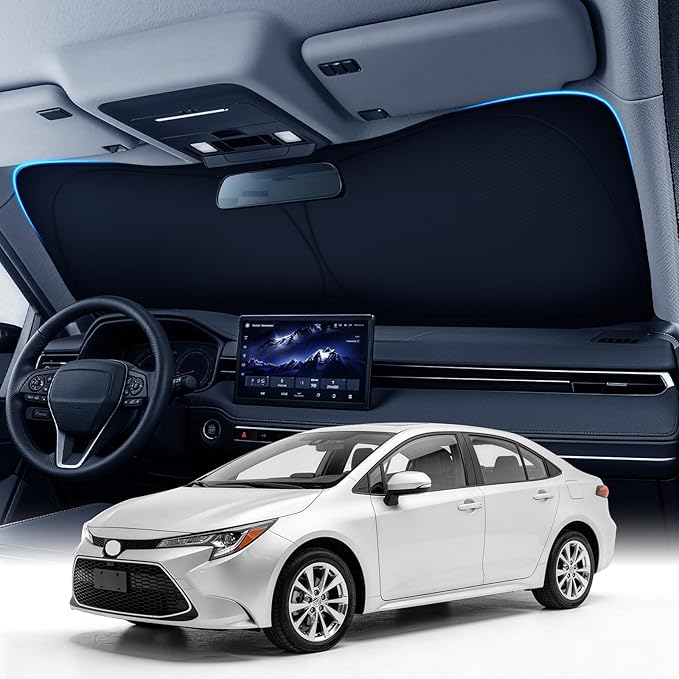 Zanch Custom Windshield Sun Shade for Toyota Corolla 2019-2026, 7-Layer UV & Heat Block, 3D Laser Scanned, Interior Protection, Keep Car Cooler, Foldable Car Accessories