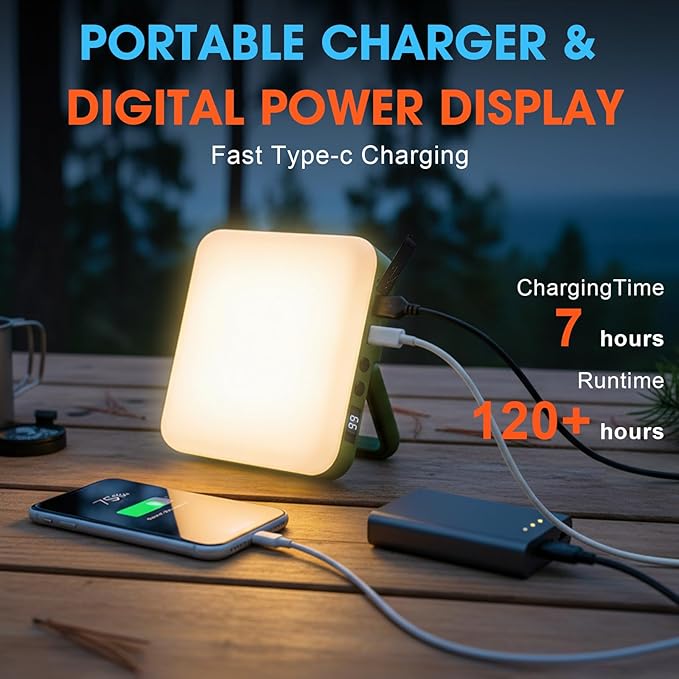 10000mAh Rechargeable Camping Lantern – Portable LED Outdoor Light with Power Bank, Magnetic Base, Tripod Compatible, Stepless Dimming for Camping, Hiking, Fishing, Emergency Use (Green)