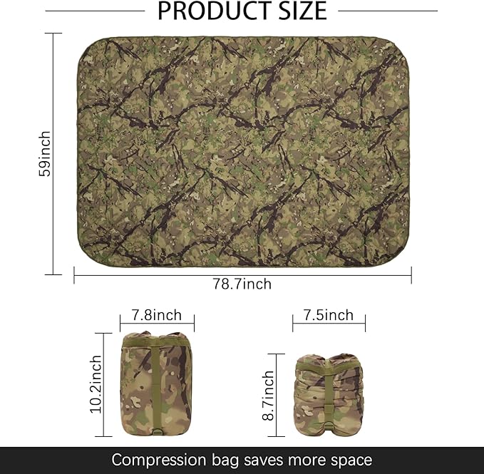 LOOGU Camo Blanket Waterproof Insulation Poncho Liner for Outdoor Camping, Hiking, Hunting, Survival, Backpacking, Picnicking