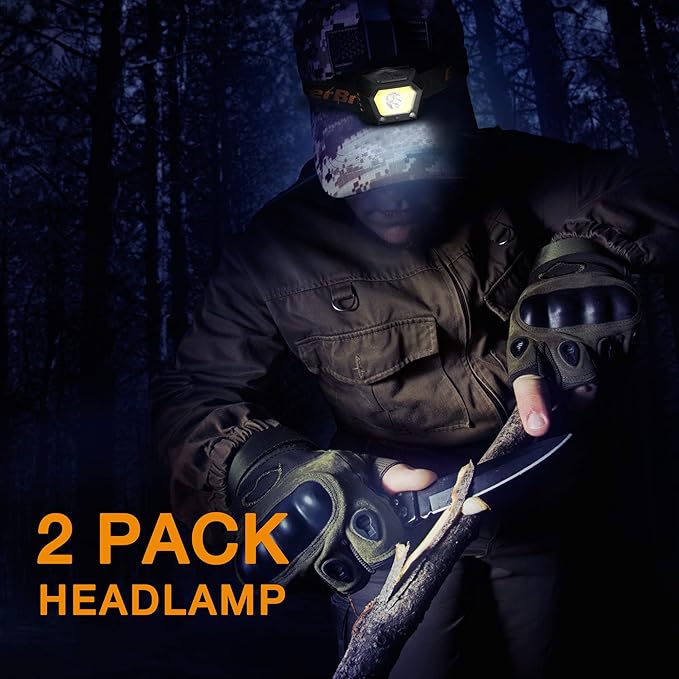 EverBrite 2-Pack Headlamp, Rechargeable LED Waterproof Headlight, USB Powered Head Lamp with Motion Sensor & Zoom, Ideal for Emergencies, Camping, and Outdoor Adventures