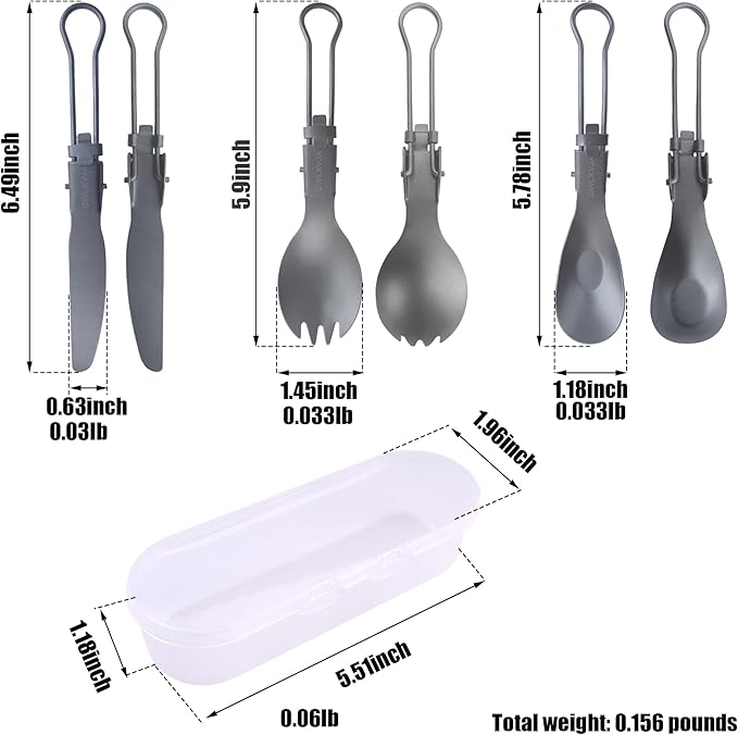 DWLXVJA Titanium Camping Utensils Set, 3-Piece Foldable Spork Spoon Knife with Case, 0.15lb Lightweight Travel Flatware for Backpacking Outdoor Hiking Office Lunch, Reusable Eco-Friendly Gift